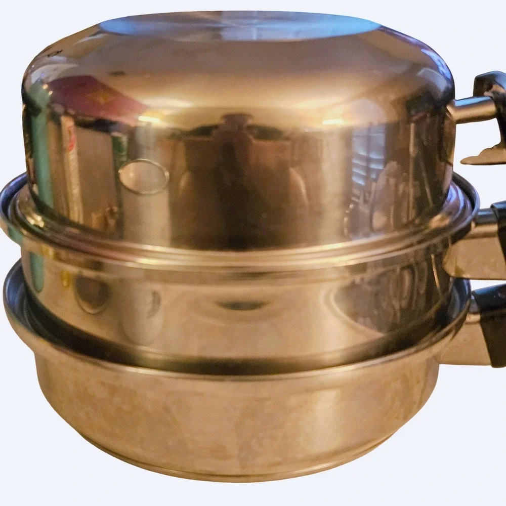 Lustre Craft 5-Ply T304 Stainless Steel Skillet Steamer Set Made in‎ USA 9 Inch